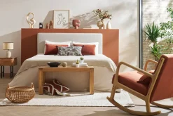 Flash Sale Miliboo Mecedora de tejido efecto aterciopelado terracota y madera clara maciza DERRY