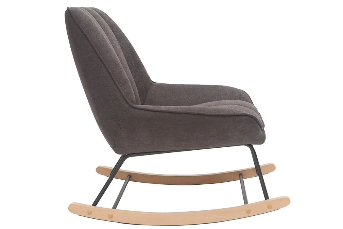 Discount Miliboo Mecedora moderna en tejido efecto terciopelo gris oscuro BILLIE