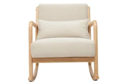 New Miliboo Mecedora nórdica de madera clara y tela efecto aterciopelado beige DERRY