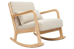 New Miliboo Mecedora nórdica de madera clara y tela efecto aterciopelado beige DERRY