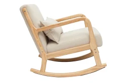 New Miliboo Mecedora nórdica de madera clara y tela efecto aterciopelado beige DERRY
