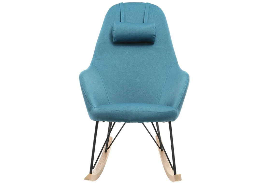 Flash Sale Miliboo Mecedora tejido azul petróleo patas metal y fresno JHENE