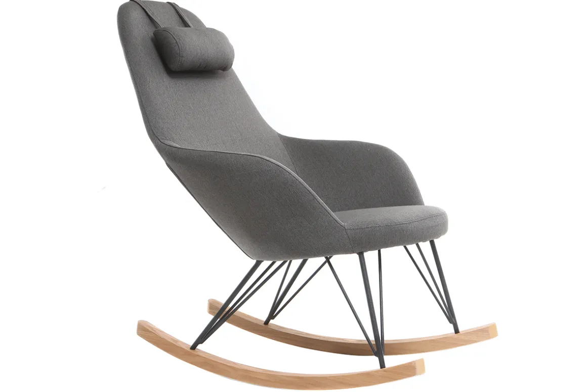 Outlet Miliboo Mecedora tejido gris antracita patas metal y fresno JHENE