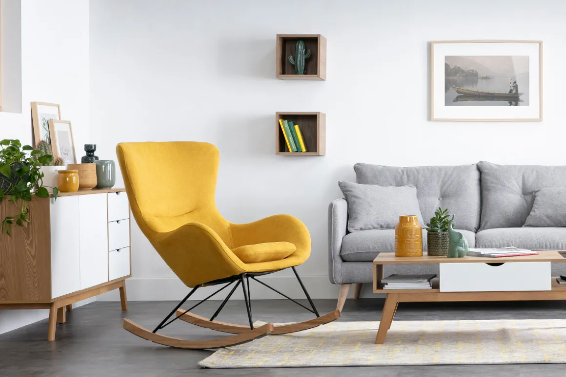 Online Miliboo Mecedora terciopelo amarillo mostaza ESKUA