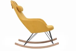 Outlet Miliboo Mecedora terciopelo amarillo patas metal y madera JHENE