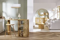 New Miliboo Mesa alta con almacenaje de madera maciza de mango 90 cm LOBIO