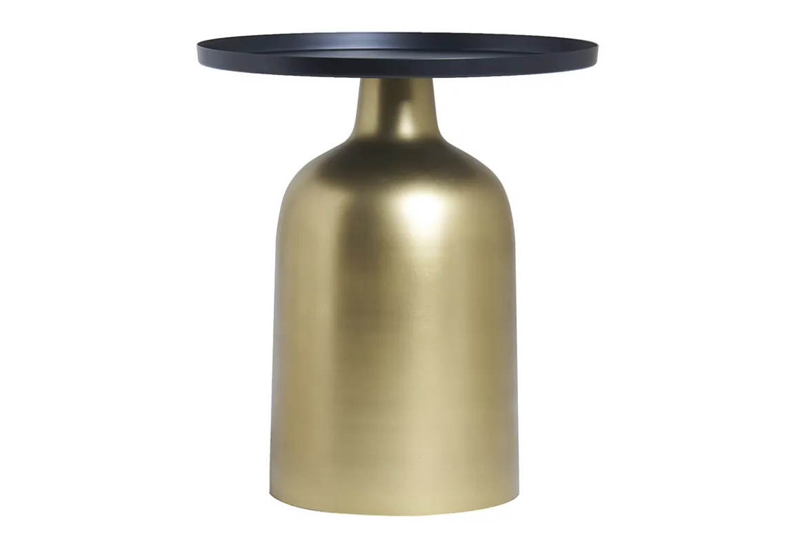 Cheap Miliboo Mesa auxiliar de diseño redondo de metal dorado con tablero negro mate RAMSES