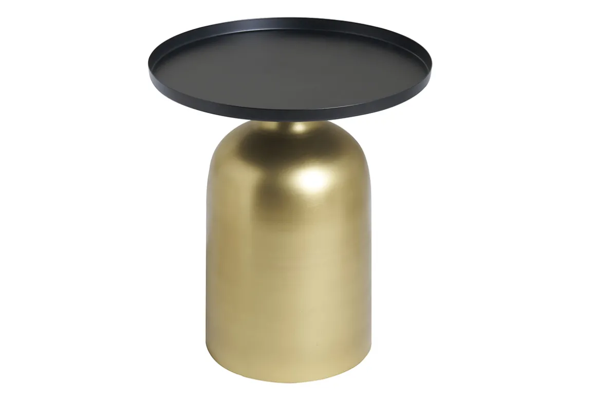 Cheap Miliboo Mesa auxiliar de diseño redondo de metal dorado con tablero negro mate RAMSES