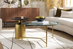 Cheap Miliboo Mesa auxiliar de diseño redondo de metal dorado con tablero negro mate RAMSES