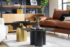 Cheap Miliboo Mesa auxiliar de diseño redondo de metal dorado con tablero negro mate RAMSES