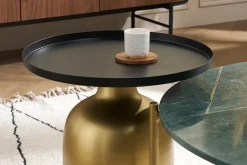 Cheap Miliboo Mesa auxiliar de diseño redondo de metal dorado con tablero negro mate RAMSES