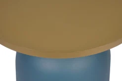 Shop Miliboo Mesa auxiliar de diseño redondo de metal azul petróleo mate y tablero dorado RAMSES