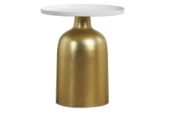 Online Miliboo Mesa auxiliar de diseño redondo de metal dorado con tablero blanco mate RAMSES