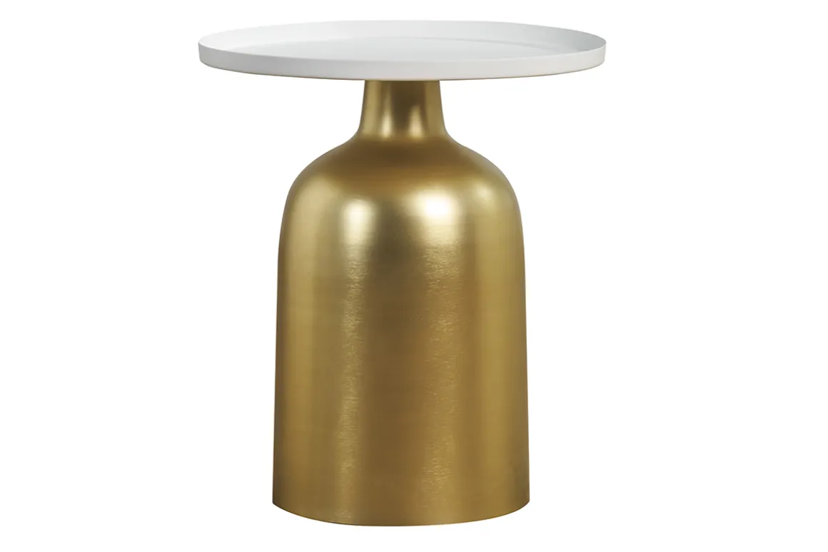 Online Miliboo Mesa auxiliar de diseño redondo de metal dorado con tablero blanco mate RAMSES