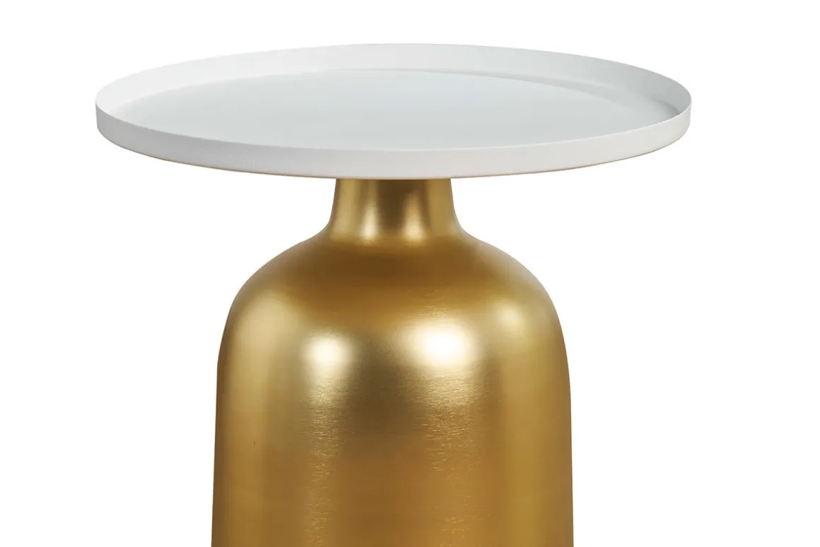 Online Miliboo Mesa auxiliar de diseño redondo de metal dorado con tablero blanco mate RAMSES