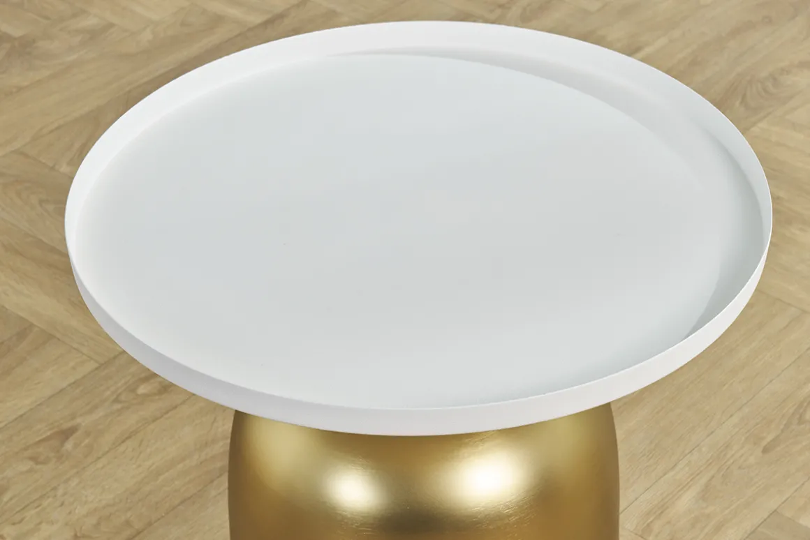 Online Miliboo Mesa auxiliar de diseño redondo de metal dorado con tablero blanco mate RAMSES