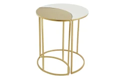 Clearance Miliboo Mesa auxiliar de metal lacado blanco y dorado TOSCANE