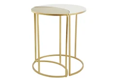 Clearance Miliboo Mesa auxiliar de metal lacado blanco y dorado TOSCANE