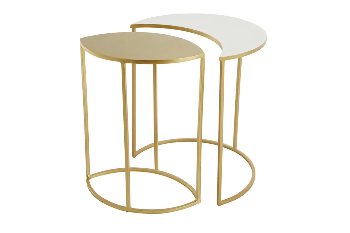 Clearance Miliboo Mesa auxiliar de metal lacado blanco y dorado TOSCANE