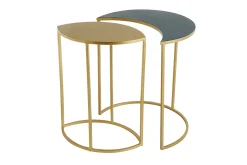 Outlet Miliboo Mesa auxiliar de metal lacado azul petróleo y dorado TOSCANE