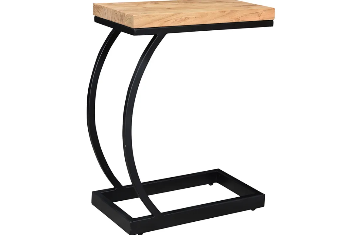 Discount Miliboo Mesa auxiliar en acacia y metal negro BREAK