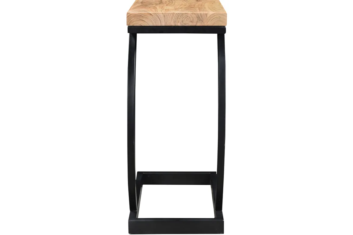 Discount Miliboo Mesa auxiliar en acacia y metal negro BREAK