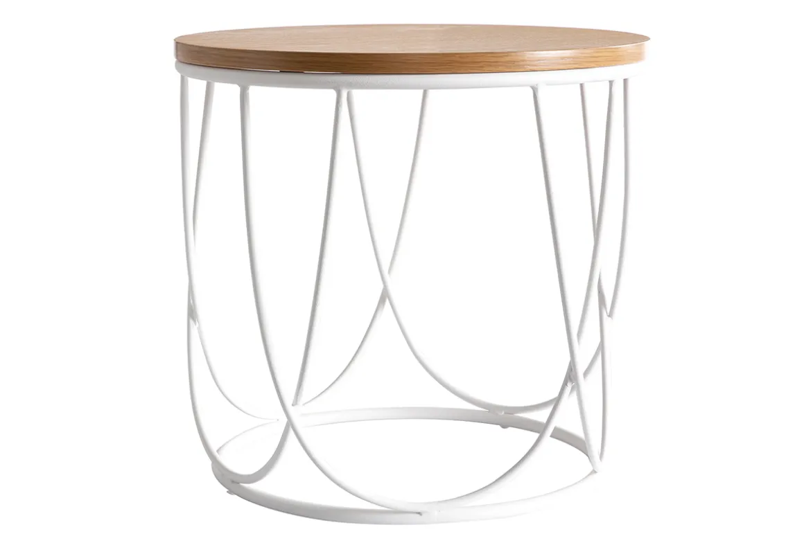 Fashion Miliboo Mesa auxiliar madera y metal blanco 42 cm LACE