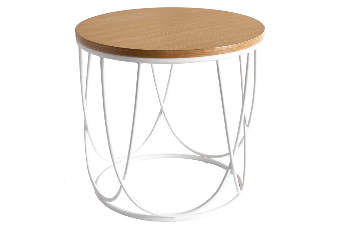 Fashion Miliboo Mesa auxiliar madera y metal blanco 42 cm LACE