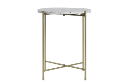 Online Miliboo Mesa auxiliar redonda de terrazo y metal dorado 40 cm diám. MEZZO