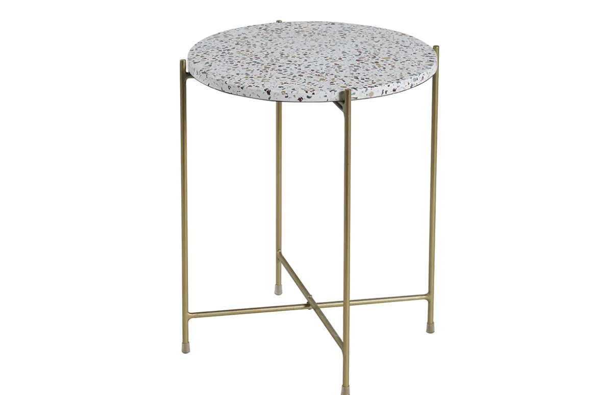 Online Miliboo Mesa auxiliar redonda de terrazo y metal dorado 40 cm diám. MEZZO