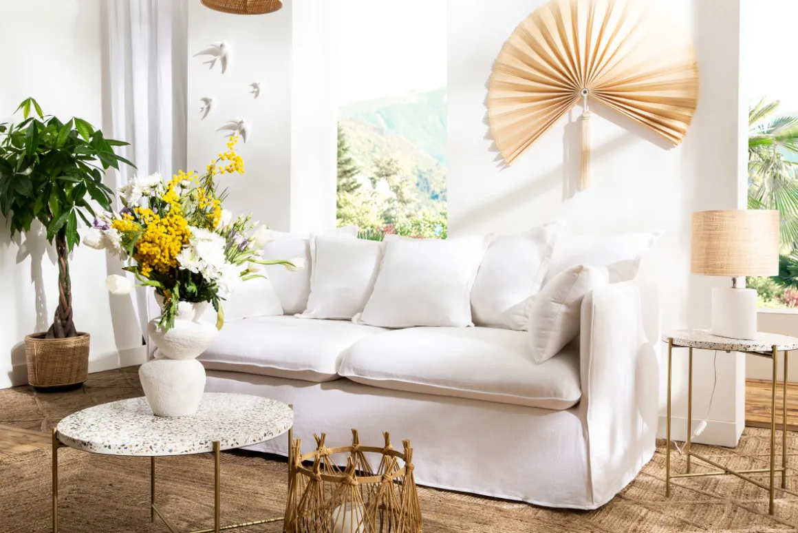 Online Miliboo Mesa auxiliar redonda de terrazo y metal dorado 40 cm diám. MEZZO