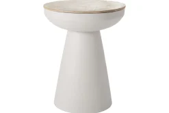 Sale Miliboo Mesa auxiliar redonda de diseño con almacenaje de metal greige y madera maciza de mango 52 cm TAM