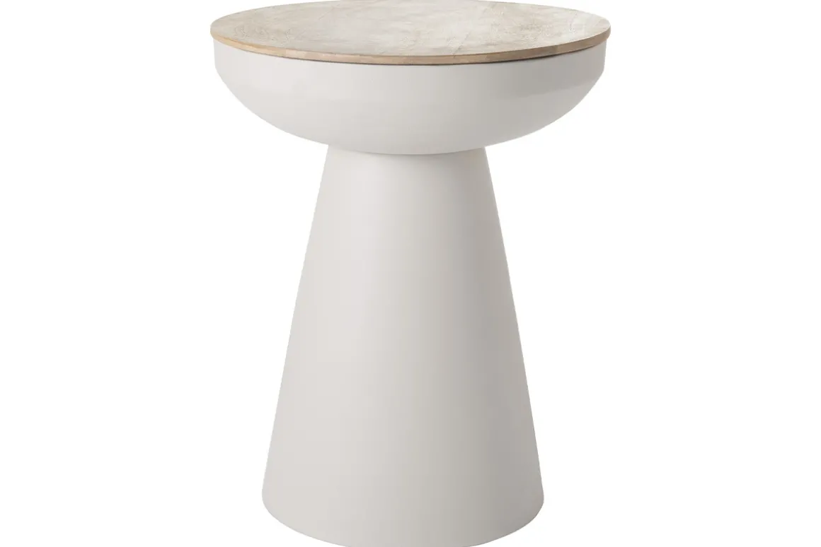 Sale Miliboo Mesa auxiliar redonda de diseño con almacenaje de metal greige y madera maciza de mango 52 cm TAM