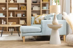 Sale Miliboo Mesa auxiliar redonda de diseño con almacenaje de metal greige y madera maciza de mango 52 cm TAM