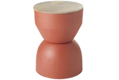 Hot Miliboo Mesa auxiliar redonda de diseño con almacenaje de metal terracota y madera maciza de mango 30 cm YOYO