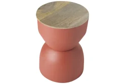 Hot Miliboo Mesa auxiliar redonda de diseño con almacenaje de metal terracota y madera maciza de mango 30 cm YOYO