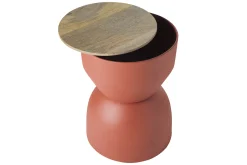 Hot Miliboo Mesa auxiliar redonda de diseño con almacenaje de metal terracota y madera maciza de mango 30 cm YOYO