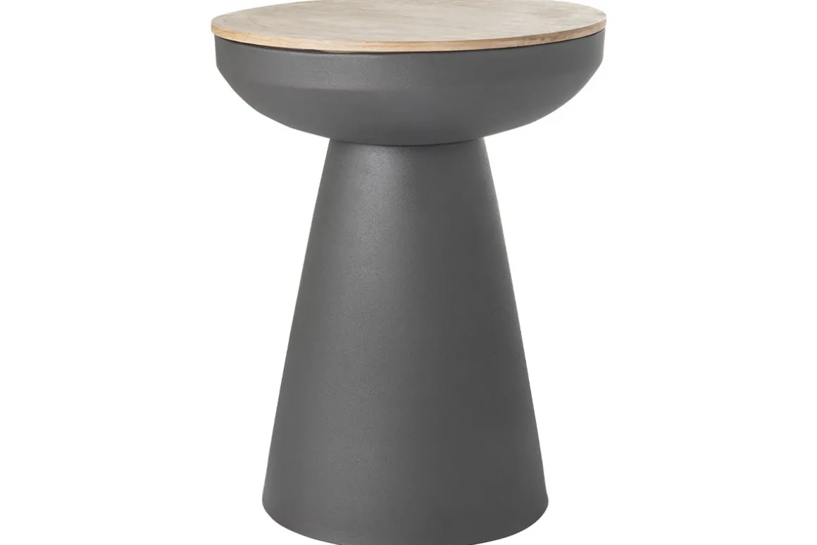 Best Sale Miliboo Mesa auxiliar redonda de diseño con almacenaje de metal gris antracita y madera maciza de mango 52 cm TAM