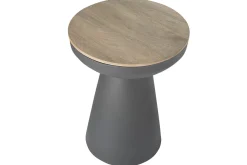 Best Sale Miliboo Mesa auxiliar redonda de diseño con almacenaje de metal gris antracita y madera maciza de mango 52 cm TAM