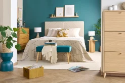 Shop Miliboo Mesa auxiliar redonda de diseño con almacenaje de metal azul petróleo y madera maciza de mango 30 cm YOYO
