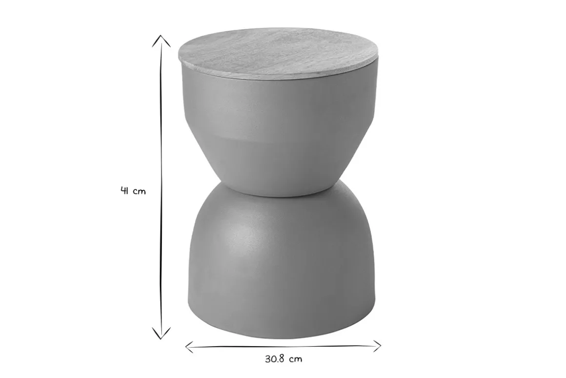 Shop Miliboo Mesa auxiliar redonda de diseño con almacenaje de metal azul petróleo y madera maciza de mango 30 cm YOYO