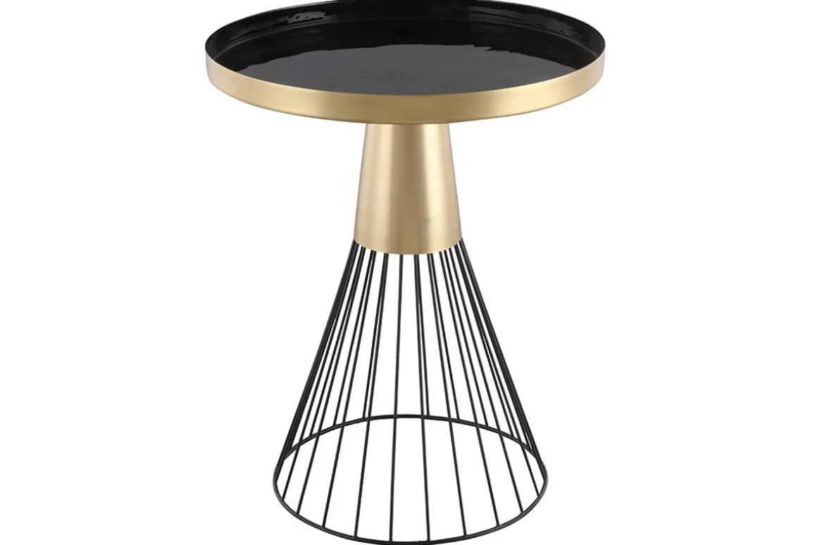 Online Miliboo Mesa auxiliar redonda de acero lacado negro y dorado 41 cm diám. SPLEEN