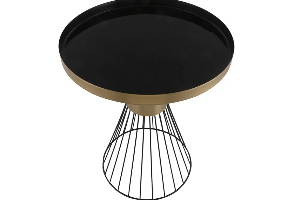 Online Miliboo Mesa auxiliar redonda de acero lacado negro y dorado 41 cm diám. SPLEEN