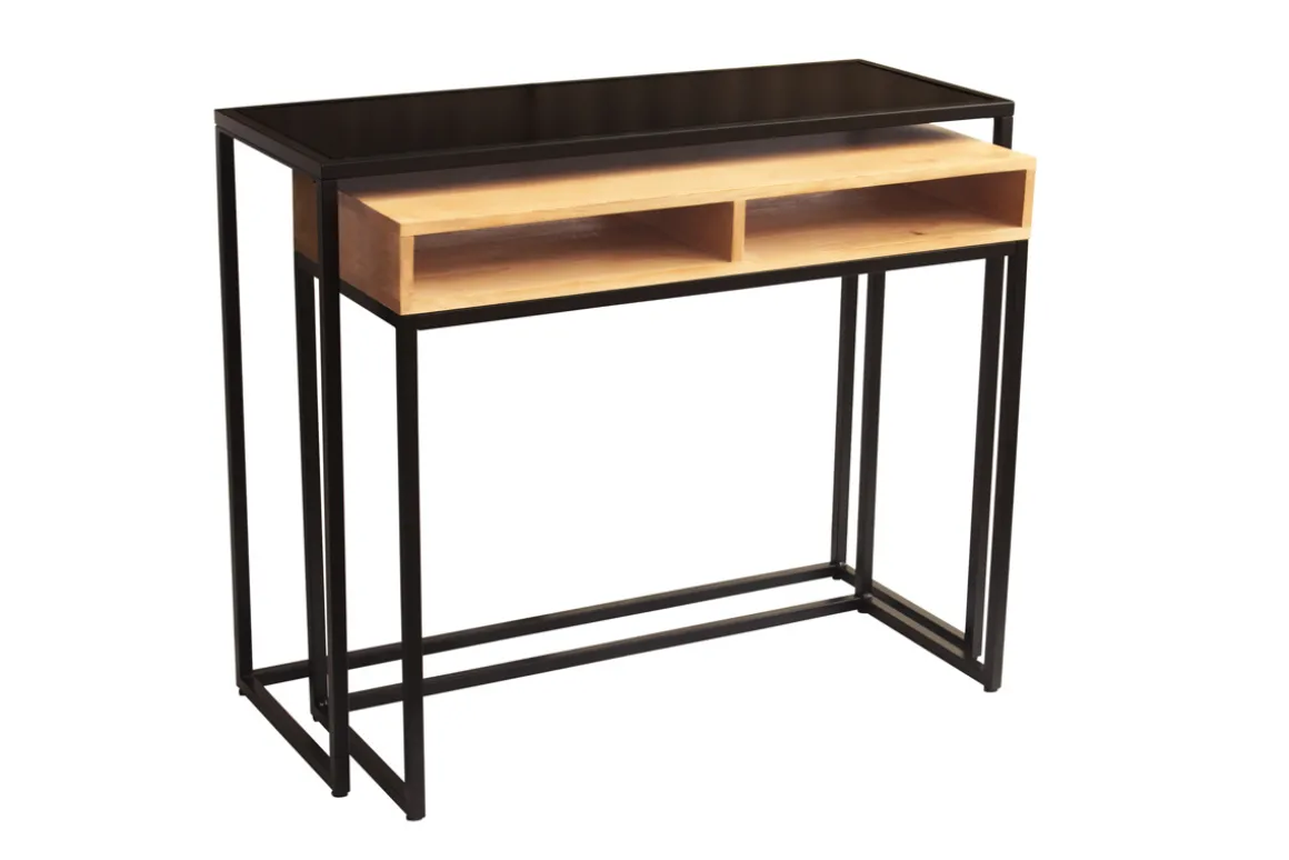 Best Sale Miliboo Mesa consola / escritorio de madera de mango maciza y metal 100 cm YPKA