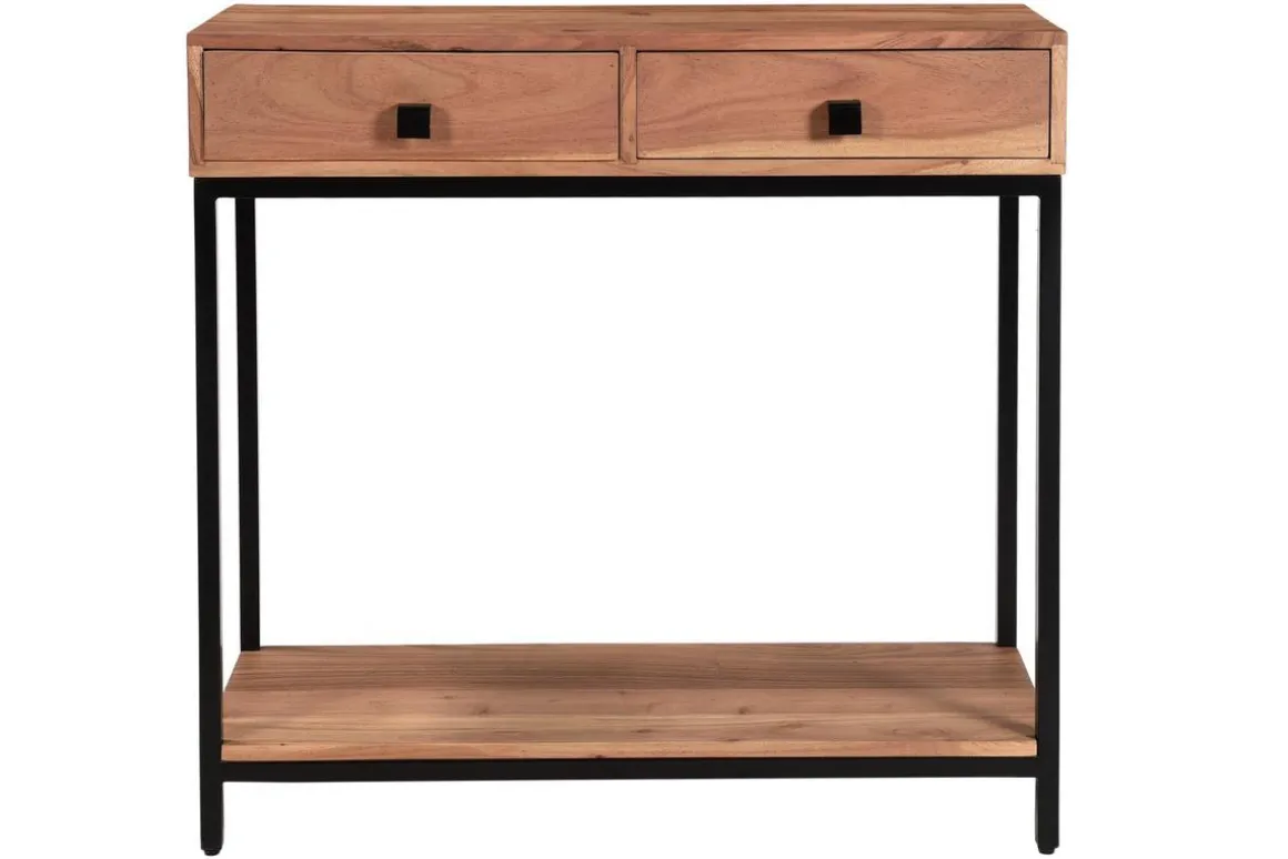 Cheap Miliboo Mesa consola de acacia y metal con 2 cajones 80 cm AXELLE