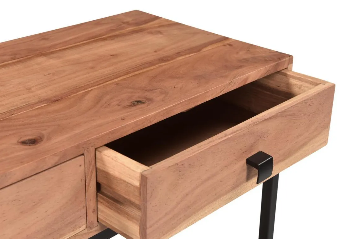 Cheap Miliboo Mesa consola de acacia y metal con 2 cajones 80 cm AXELLE