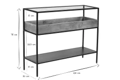Best Sale Miliboo Mesa consola de metal negro con tablero de cristal y estante de madera maciza 100 cm HAORA