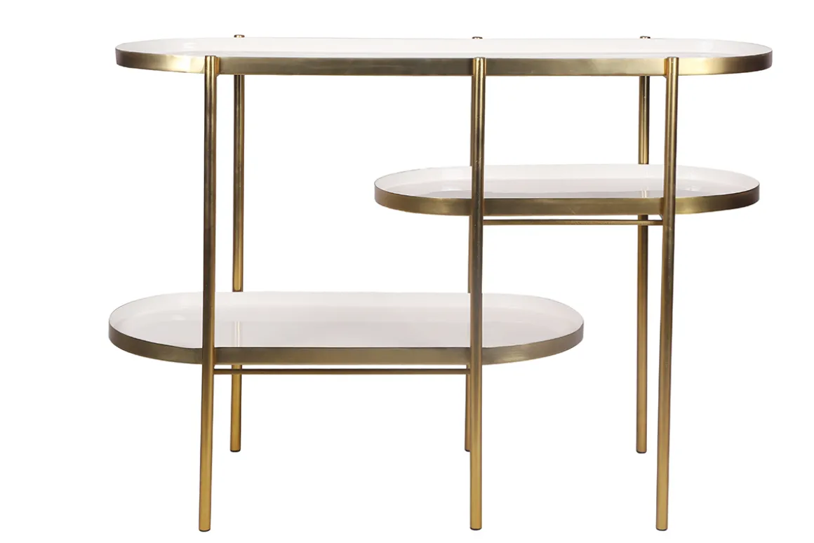 Fashion Miliboo Mesa consola lacada blanca con metal cepillado dorado ZURIA
