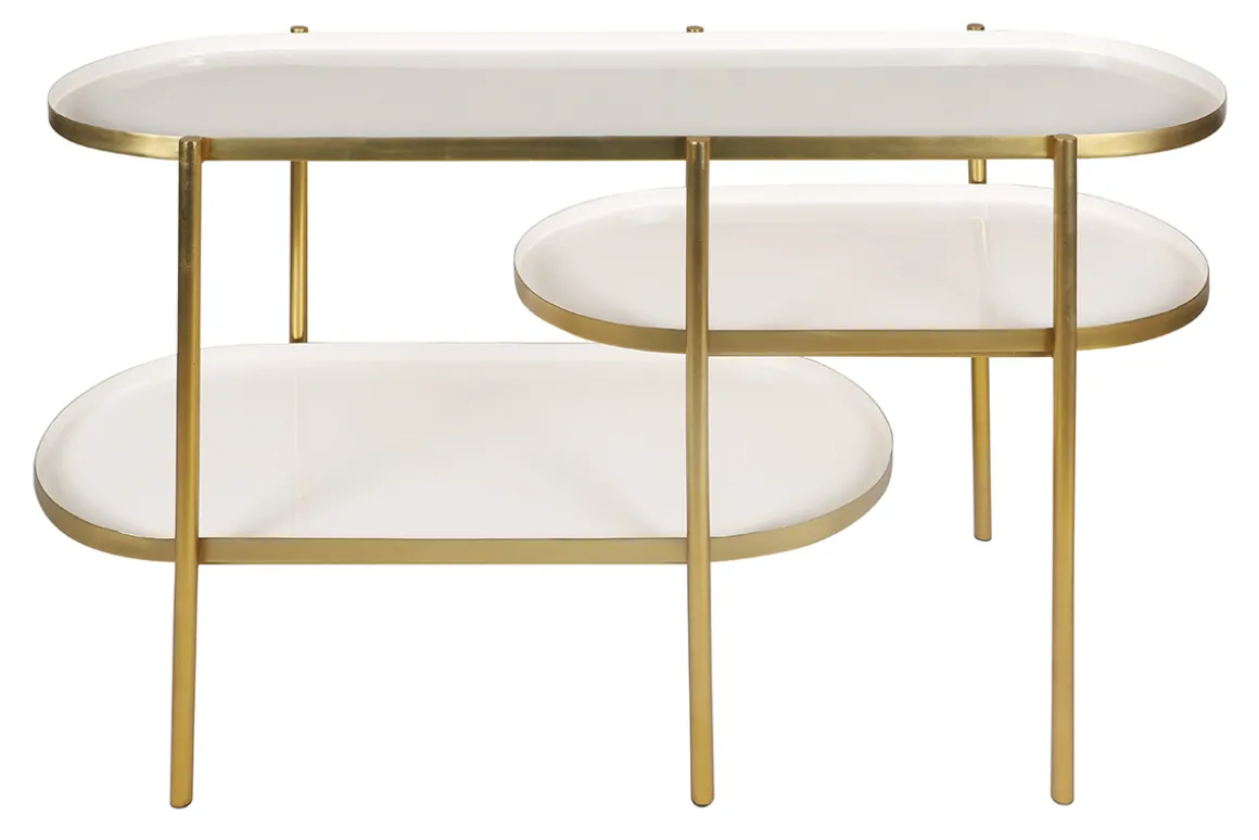Fashion Miliboo Mesa consola lacada blanca con metal cepillado dorado ZURIA