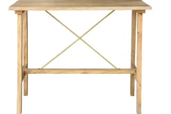 Store Miliboo Mesa de bar en mango macizo y metal dorado L130 cm MARGHA